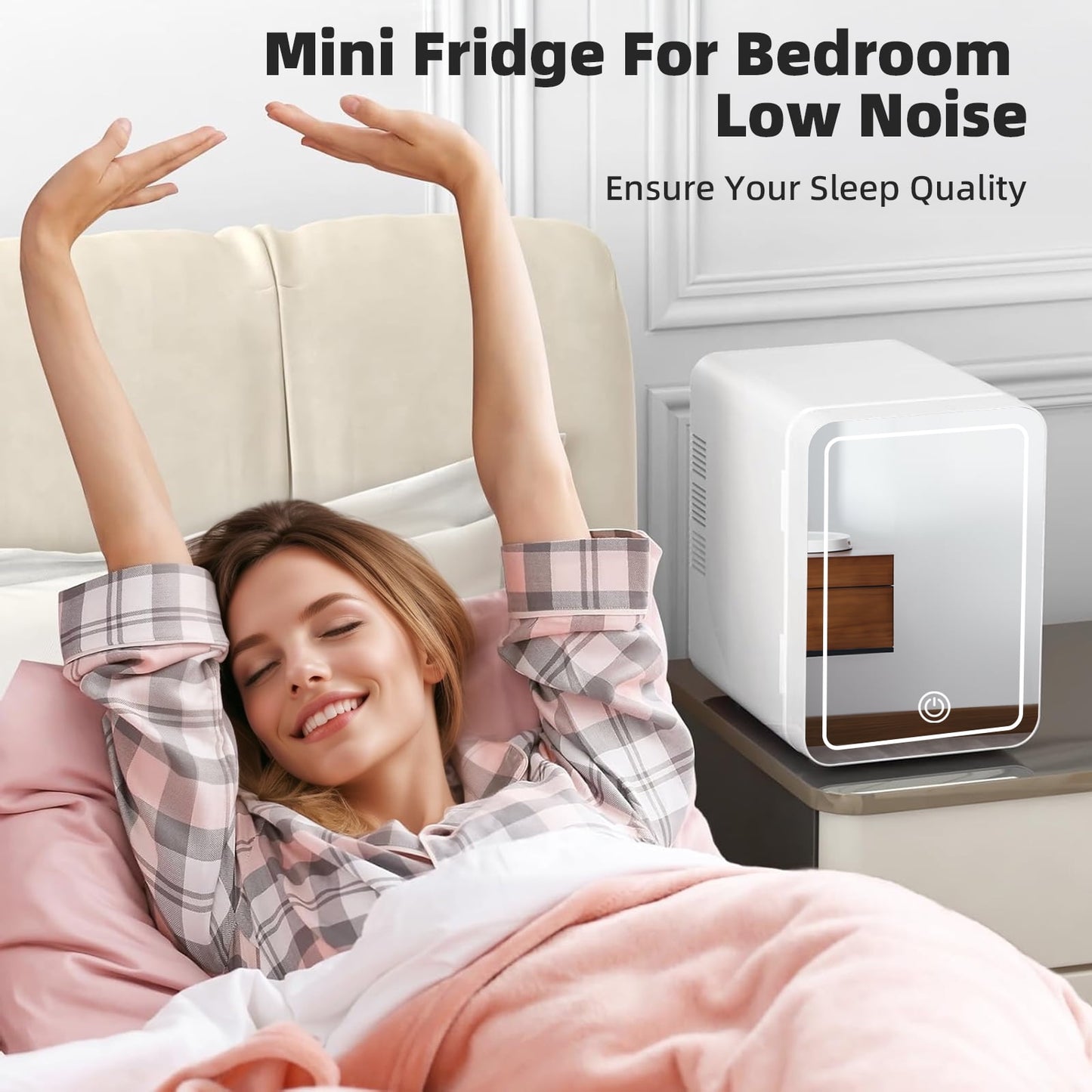 Skincare Fridge with Dimmable LED Light Mirror, 4L Compact Makeup Mini Fridge for Bedroom Car Office Dorm