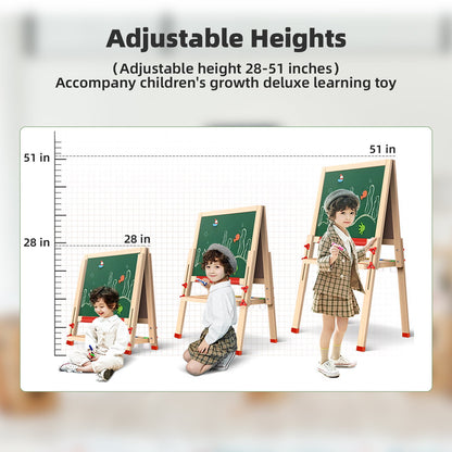 Kailwokk Art Easel for Kids, Adjustable Magnetic Double Side Wooden Drawing Toddler Easel with Deluxe Accessories for Ages 2-8