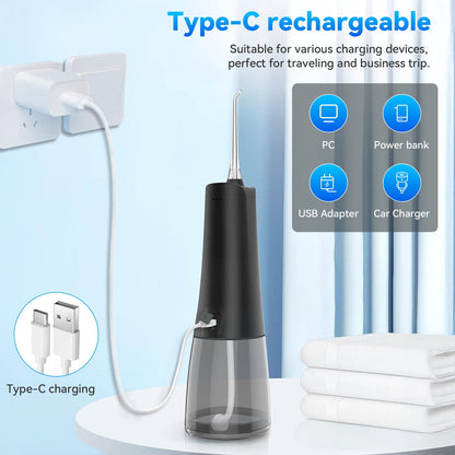 AMBLER Cordless Water Flosser for Teeth,4 Modes 4 Jet Tips Rechargeable Dental Oral Irrigator for Home and Travel (Black)