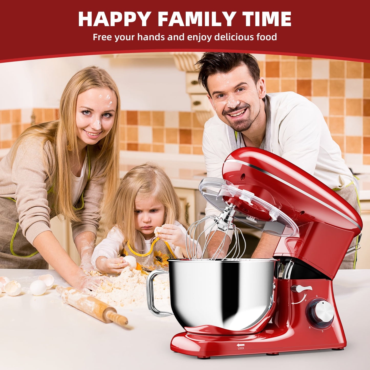 6.5 QT Electric Stand Mixer, 3-IN-1 Food Mixer, Kitchen Electric Mixer with Dough Hook, Beater, Whisk, Bowl for Most Home Cooks