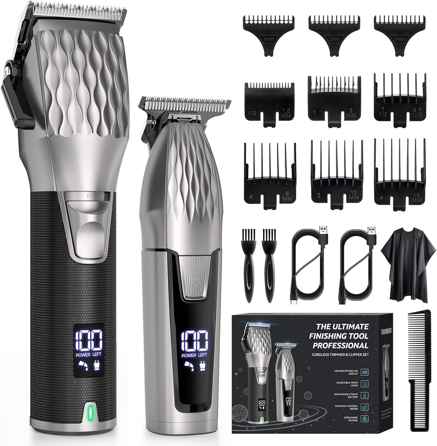 Professional Barber Clippers and Trimmer Set, Cordless Beard Trimmer Haircut Grooming Kit Gift for Men Women Kids