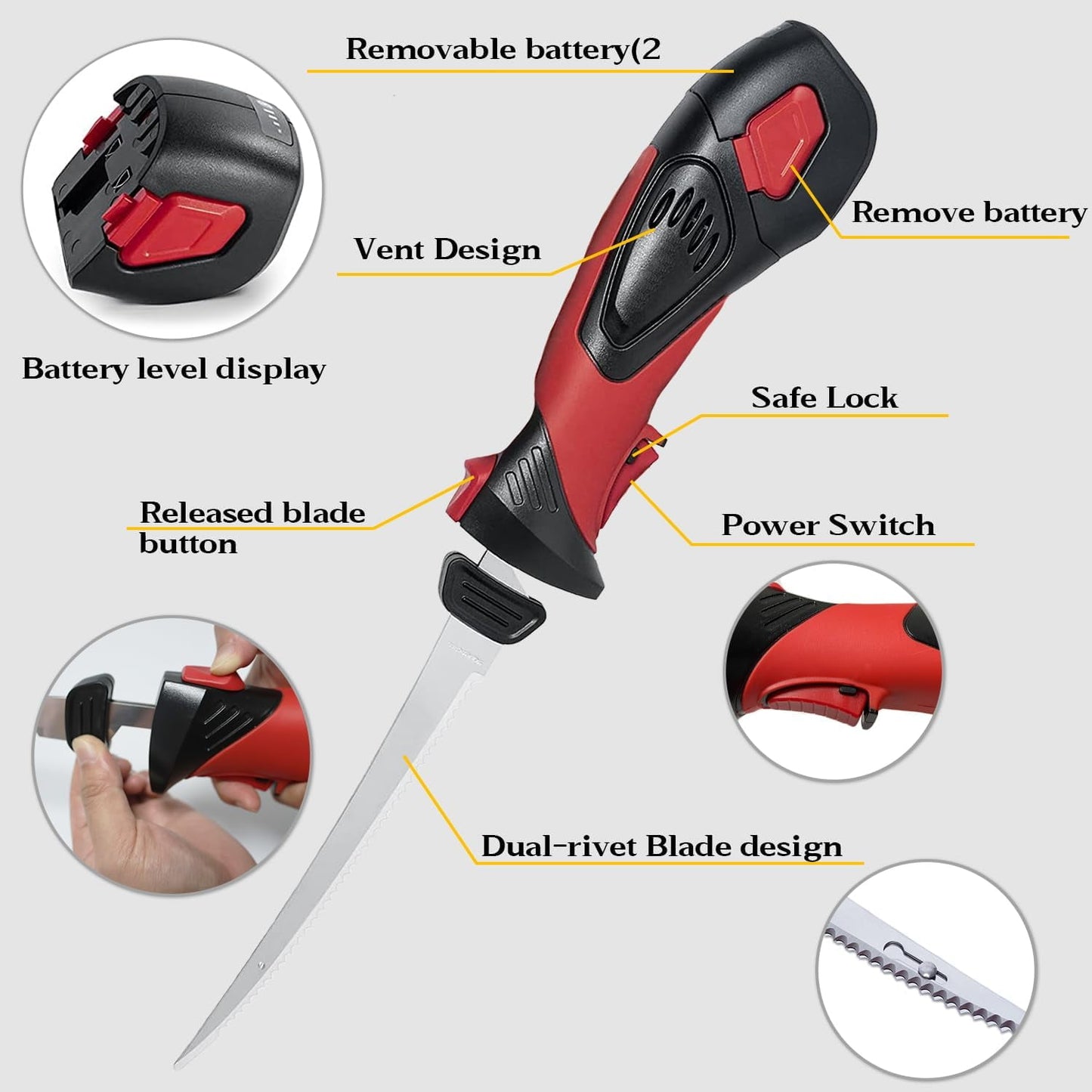 Electric knife and Fork with Stainless Steel Blades and Ergonomically Designed Handles for Easy Grip and Convenient Blade Removal, Perfect for Thanksgiving, Meat and Cheese