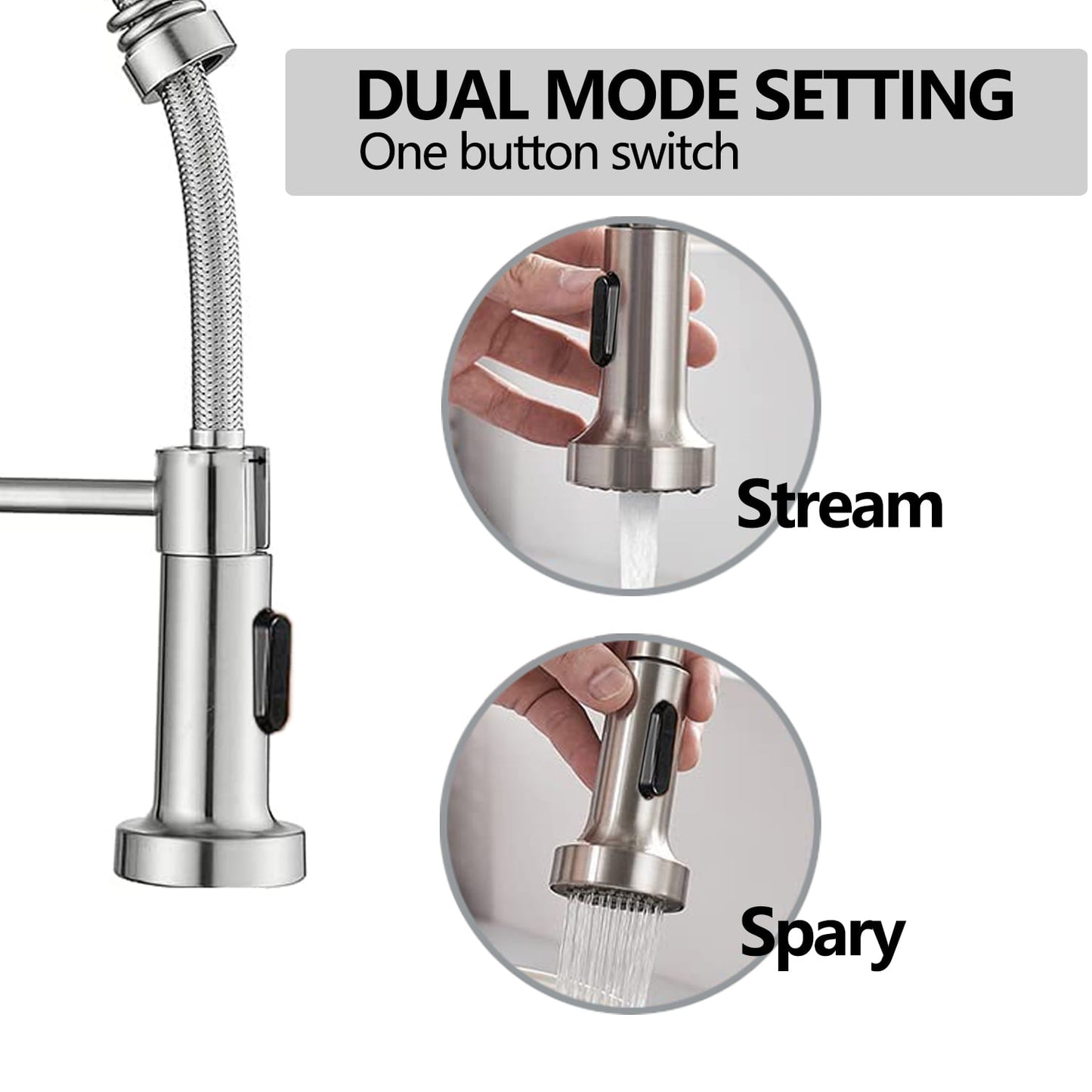 Kitchen Faucet with Pull Down Sprayer, Brushed Nickel Commercial Spring Kitchen Sink Single Handle Pull Out Sink Faucets with Deck Plate Suit to 1 or 3 Holes