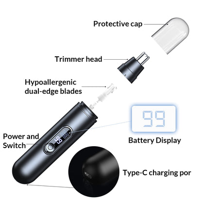 Ear and Nose Hair Trimmer for Men Women, Painless USB Rechargeable Nose Hair Trimmer Clipper, Waterproof Dual Edge Blades Nasal Trimmer Nose Clippers for Easy Cleansing (Black)