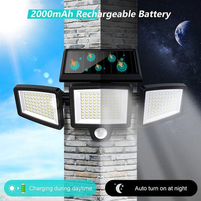 220 LEDsMotion SensorSolar Outdoor Lights with 3000 LumensRemote Control3 ModesWide Angle Beam