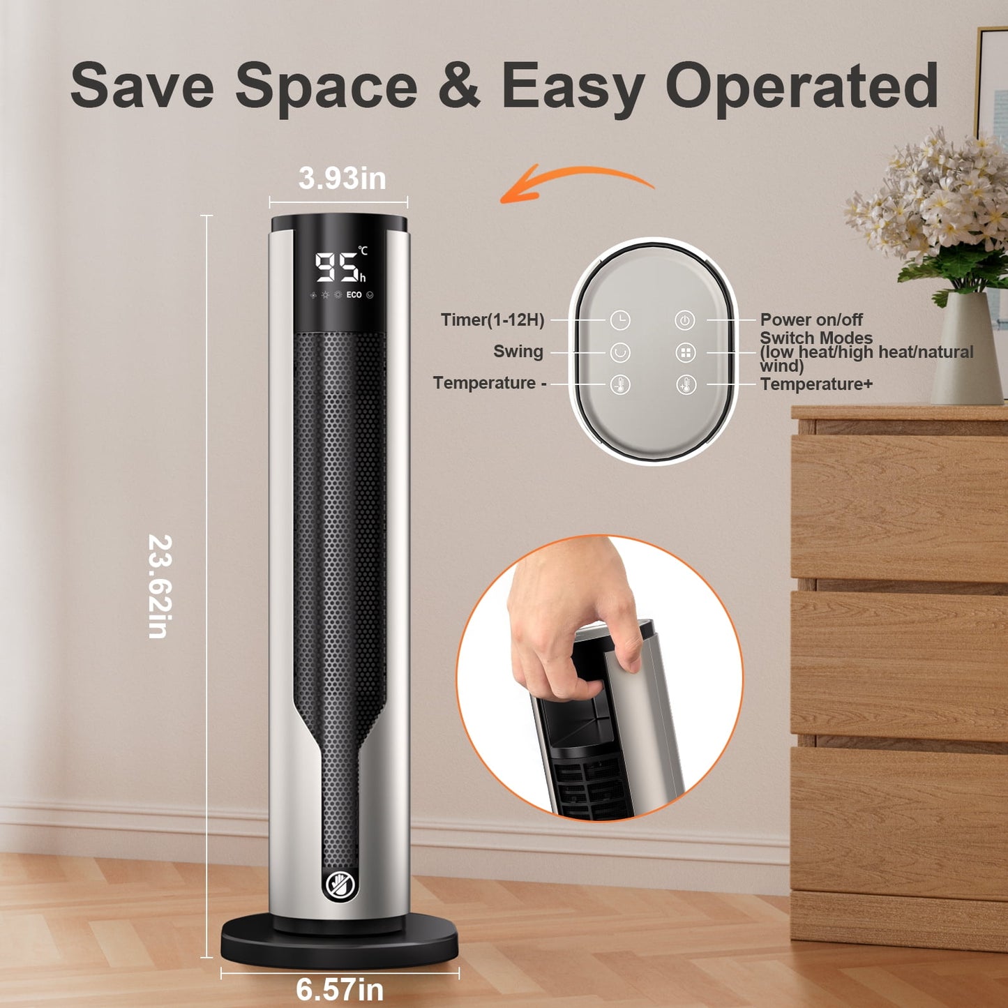 Space Heater Indoor, ATUPEN 1500W PTC Electric Heaters with Thermostat Remote, 70°Oscillation, 12H Timer, Fast Safety Ceramic Room Heater for Home Bedroom Office