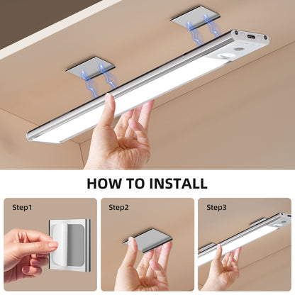 Absoke 44 LED Under Cabinet Lights, 2Pack USB Rechargeable Magnetic Closet Motion Sensor Lighting for Wardrobe Kitchen Stairs