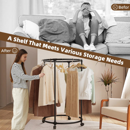 Clothing Garment Rack,Round Clothes Rack with 360¡ãRotation 4 Wheels,Floor-Standing Metal Clothes Organizer for Easy Storage