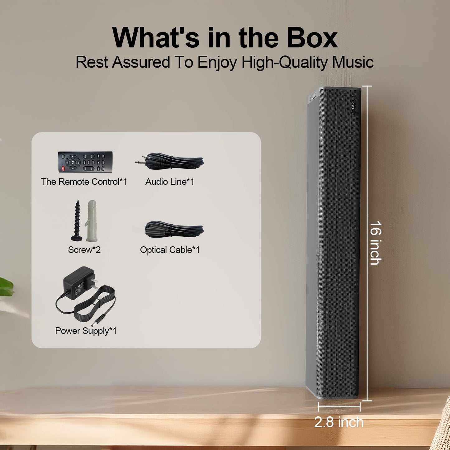ETEPEHI Sound Bar for TV - 5.3 Bluetooth Soundbar Speaker with Bluetooth/Optical/AUX Connection for PC/Gaming/ /Projectors, 16"