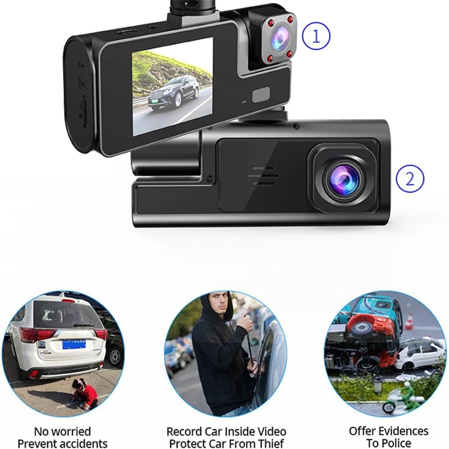 Car Dual Lens Dash Cam Front/Rear Video Recorder Camera