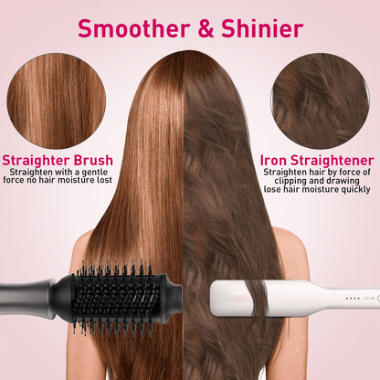 Hair Dryer Brush,4 in 1 Ceramic Oval Barrel Straightener,Hot Air Brush for All Hair Types