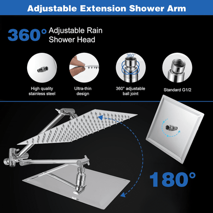 ATUPEN Shower Heads with Handheld Spray Combo, Rain Shower Head with Adjustable Extension Arm & 5 Settings Handheld